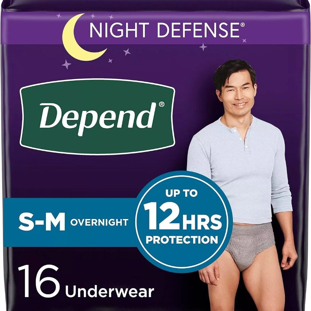 Depend Night Defense Men's Overnight Incontinence Underwear S-M 16 Count
